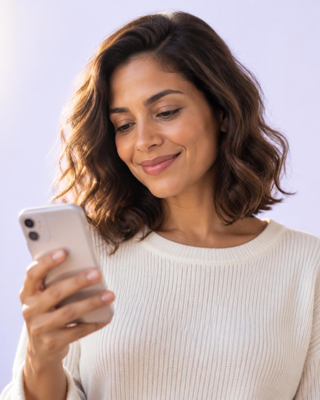Mulher sorrindo enquanto conversa pelo celular